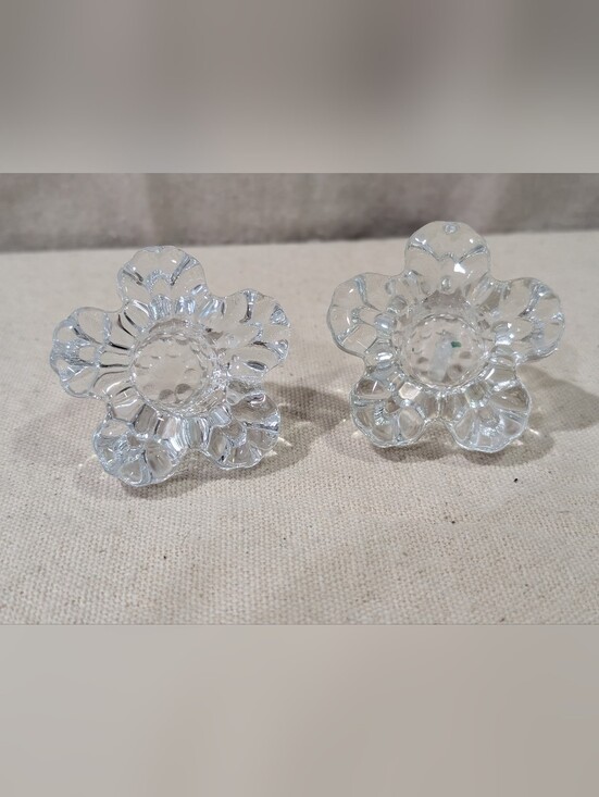 Source Unknown Other - Vintage Crystal Taper Candle Holders Pair Flower Shaped Made in Taiwan Romantic